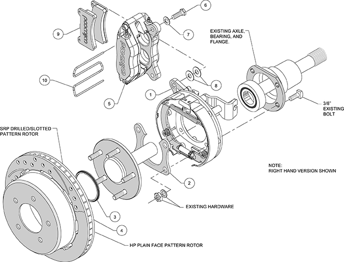 Dynapro Lug Mount Rear Parking Brake Kit Assembly Schematic