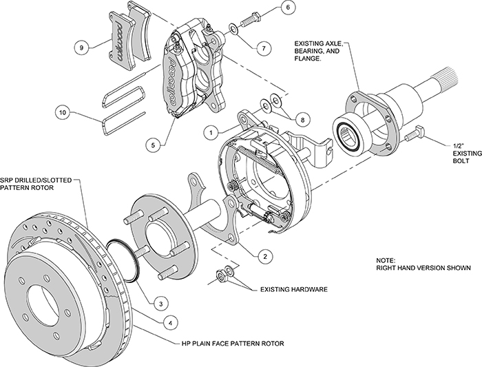 Dynapro Lug Mount Rear Parking Brake Kit Assembly Schematic