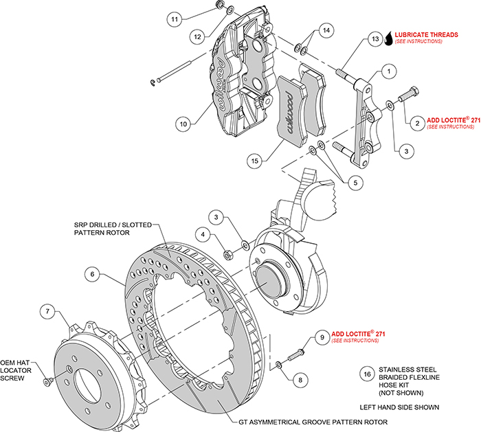 AERO4 Big Brake Rear Brake Kit For OE Parking Brake Assembly Schematic