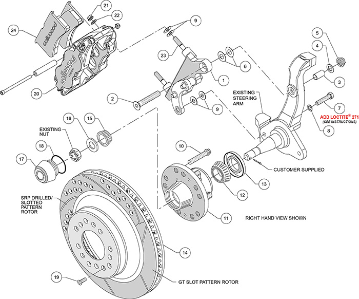 Forged Narrow Superlite 6R Big Brake Front Brake Kit (Hub and 1PC Rotor) Assembly Schematic