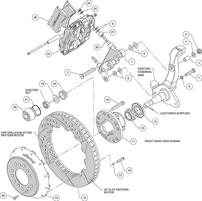 Forged Narrow Superlite 6R Big Brake Front Brake Kit (Hub) Assembly Schematic