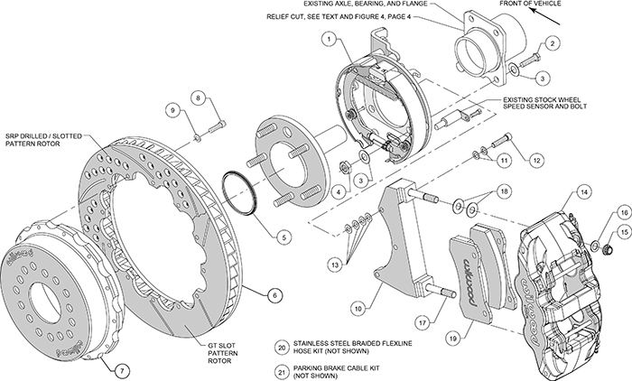 AERO4 Big Brake Rear Parking Brake Kit Assembly Schematic