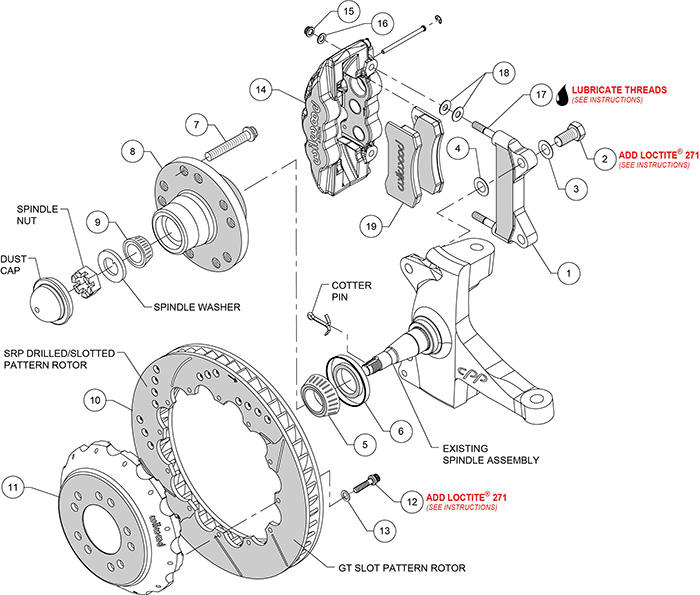 AERO6 Big Brake Front Brake Kit Assembly Schematic