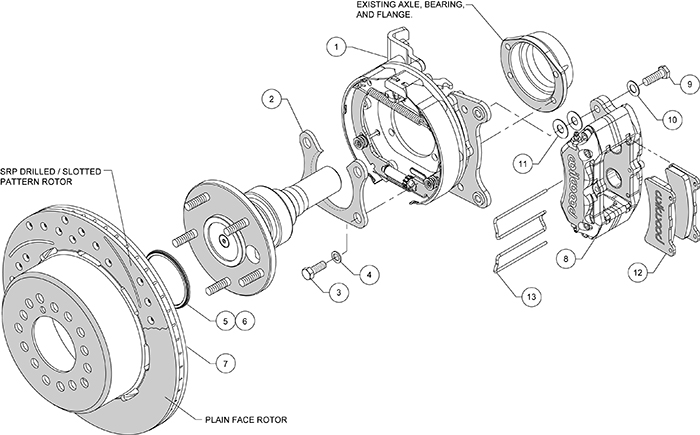 Forged Dynapro Low-Profile Rear Parking Brake Kit Assembly Schematic