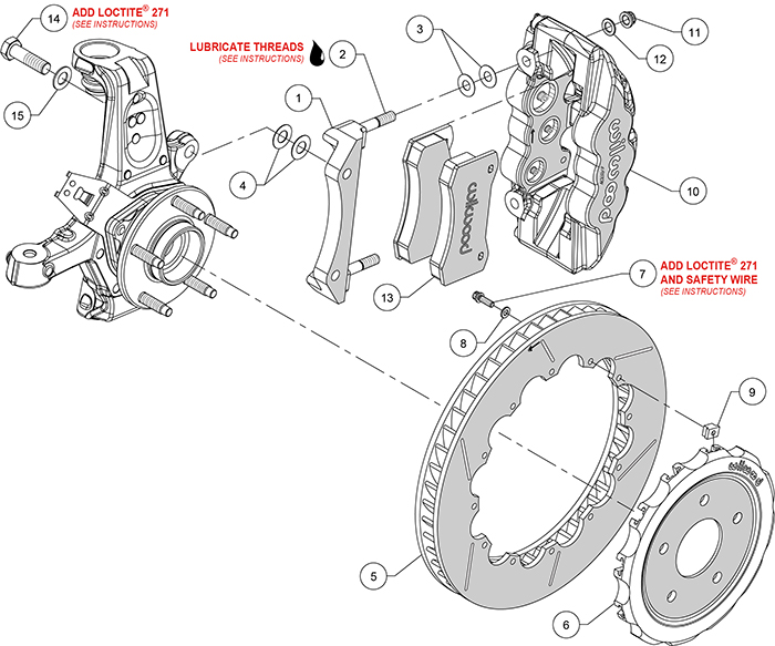 AERO6 Big Brake Front Brake Kit (Race) Assembly Schematic