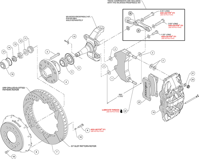 AERO6 Big Brake Front Brake Kit Assembly Schematic