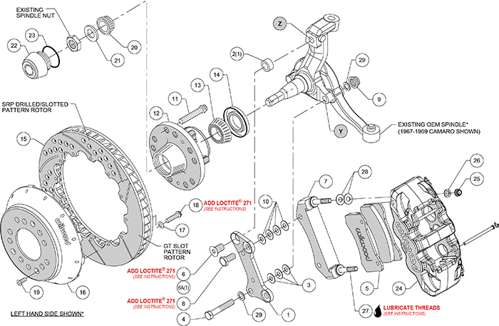 AERO6 Big Brake Front Brake Kit Assembly Schematic