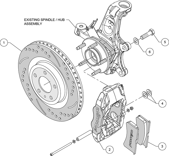 SLC56 Front Replacement Caliper and Rotor Kit Assembly Schematic