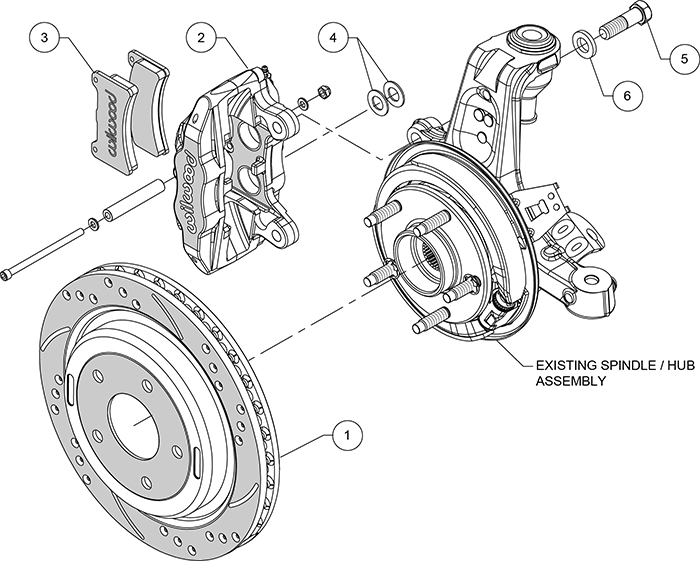 DPC56 Rear Replacement Caliper and Rotor Kit Assembly Schematic