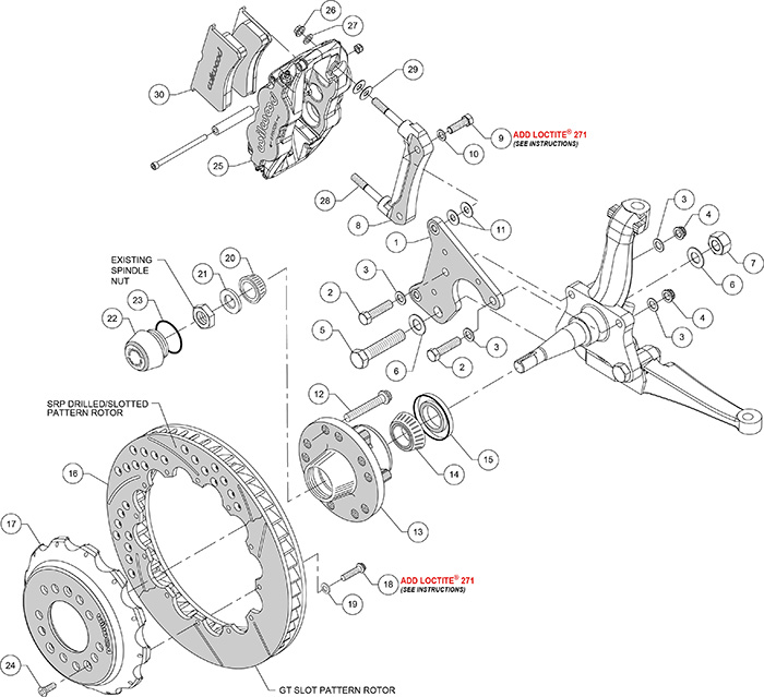 Forged Narrow Superlite 6R Big Brake Front Brake Kit (Hub) Assembly Schematic