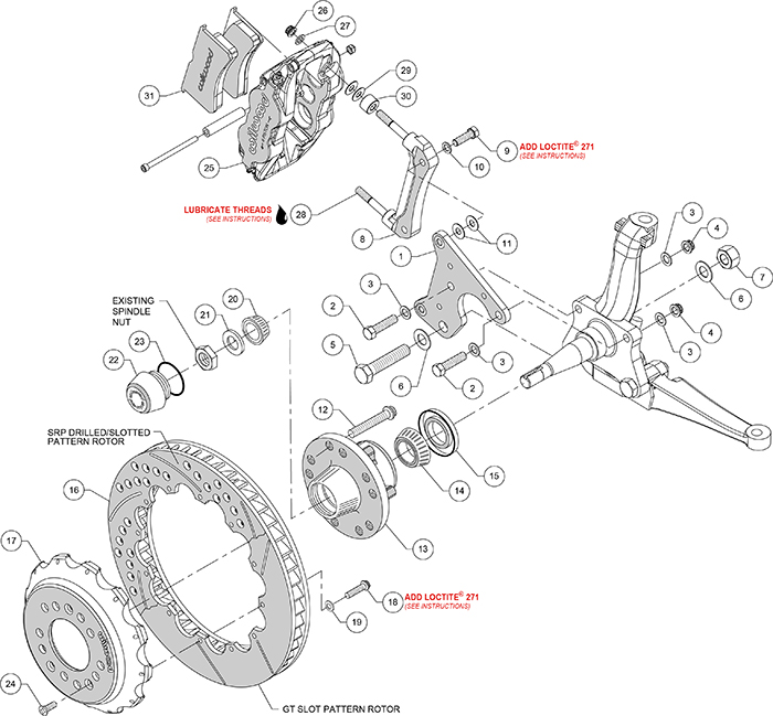 Forged Narrow Superlite 6R Big Brake Front Brake Kit (Hub) Assembly Schematic