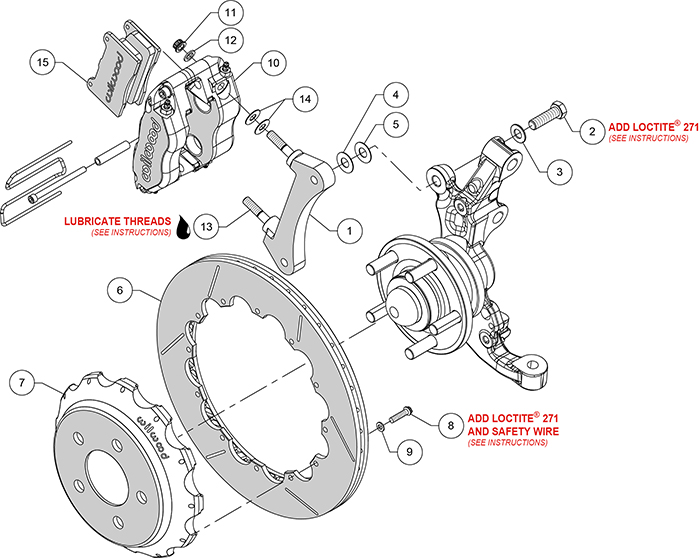 Dynapro Radial Front Drag Brake Kit Assembly Schematic