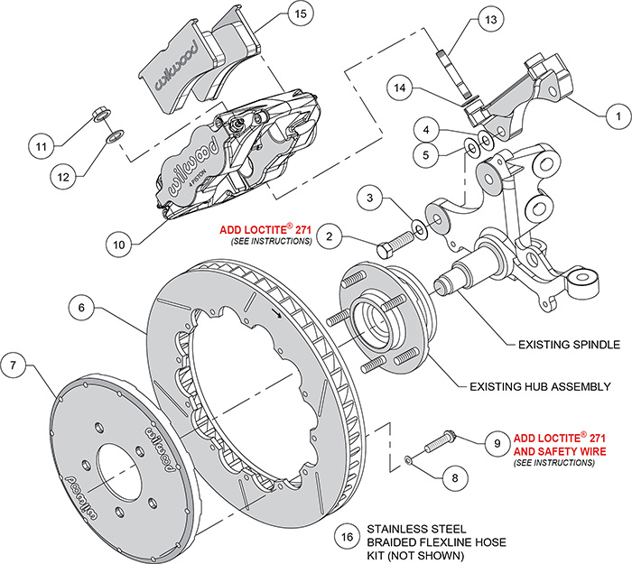 Forged Superlite 4R Big Brake Front Brake Kit (Race) Assembly Schematic