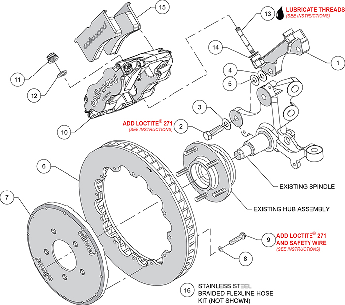 Forged Superlite 4R Big Brake Front Brake Kit (Race) Assembly Schematic