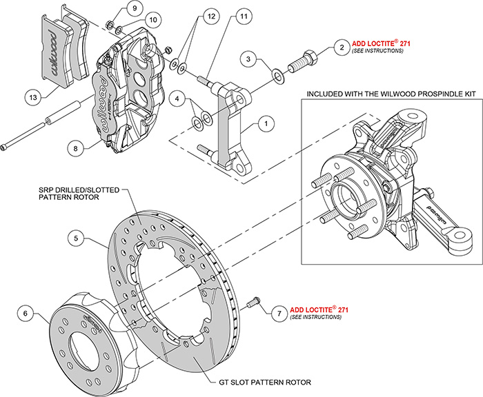 Forged Narrow Superlite 6R Big Brake Front Brake Kit (Hat) Assembly Schematic