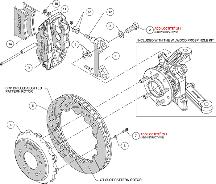 Forged Narrow Superlite 6R Big Brake Front Brake Kit (Hat) Assembly Schematic