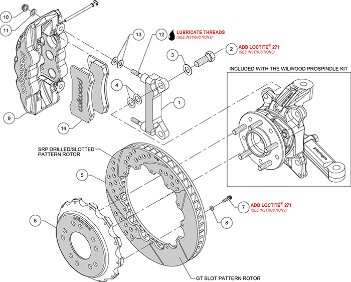 AERO6 Big Brake Front Brake Kit Assembly Schematic