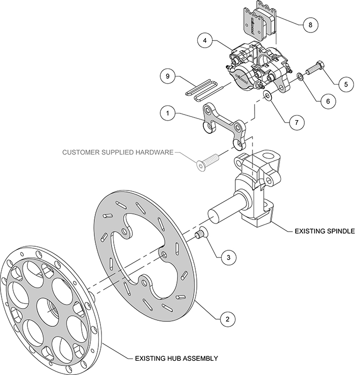 Dynapro Single Left Front Sprint Brake Kit Assembly Schematic