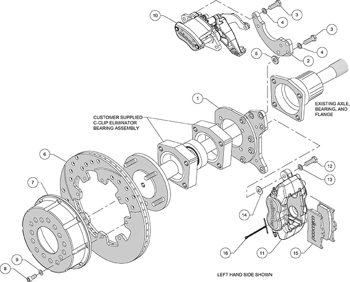 Forged Dynalite-MC4 Rear Parking Brake Kit Assembly Schematic