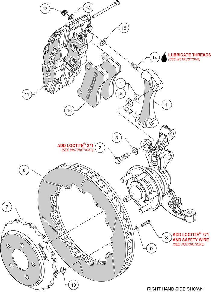 AERO6 Big Brake Front Brake Kit (Race) Assembly Schematic