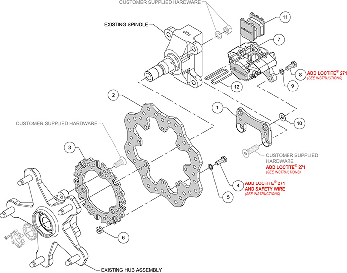 Dynapro Single Front Dirt Modified Brake Kit Assembly Schematic