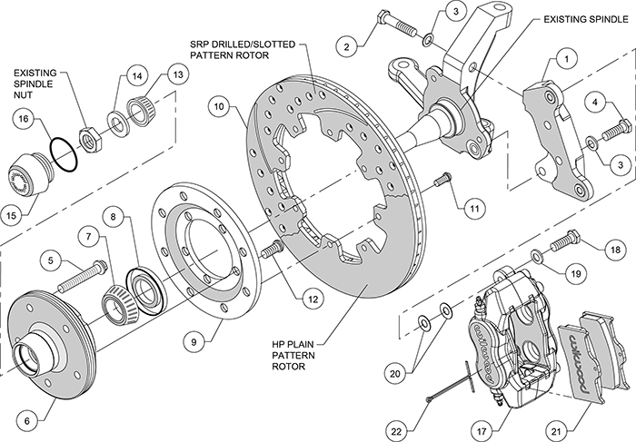 Forged Dynalite Big Brake Front Brake Kit (5 x 5 Hub) Assembly Schematic