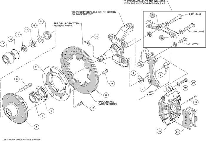 Forged Dynalite Big Brake Front Brake Kit (5 x 5 Hub) Assembly Schematic