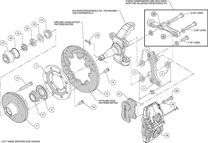 Forged Dynapro 6 Big Brake Front Brake Kit (5 x 5 Hub) Assembly Schematic