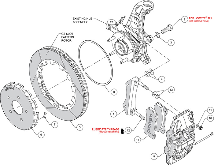 AERO6 Big Brake Front Brake Kit (Race) Assembly Schematic