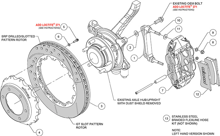 Forged Narrow Superlite 6R Big Brake Front Brake Kit (Hat) Assembly Schematic