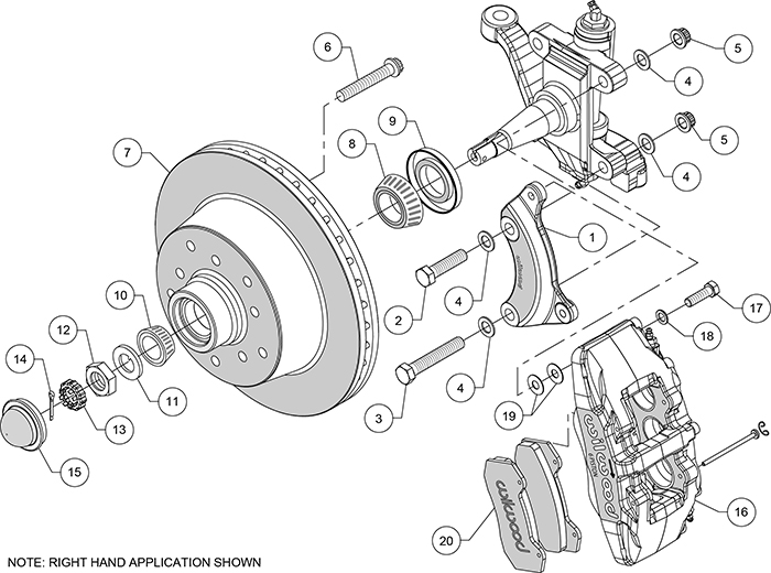 Classic Series Dynapro 6 Front Brake Kit Assembly Schematic