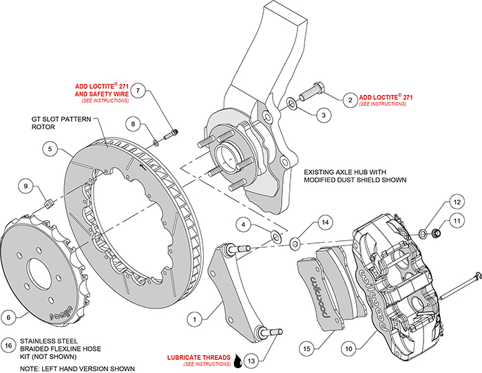 AERO6 Big Brake Front Brake Kit (Race) Assembly Schematic