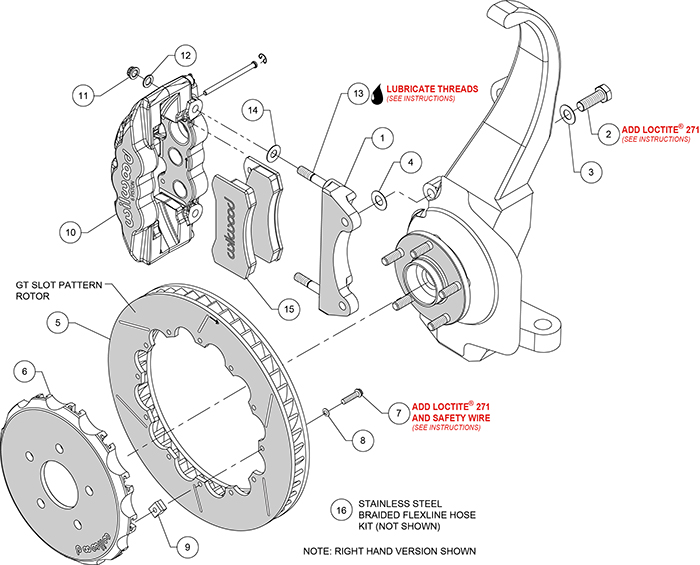 AERO6 Big Brake Front Brake Kit (Race) Assembly Schematic