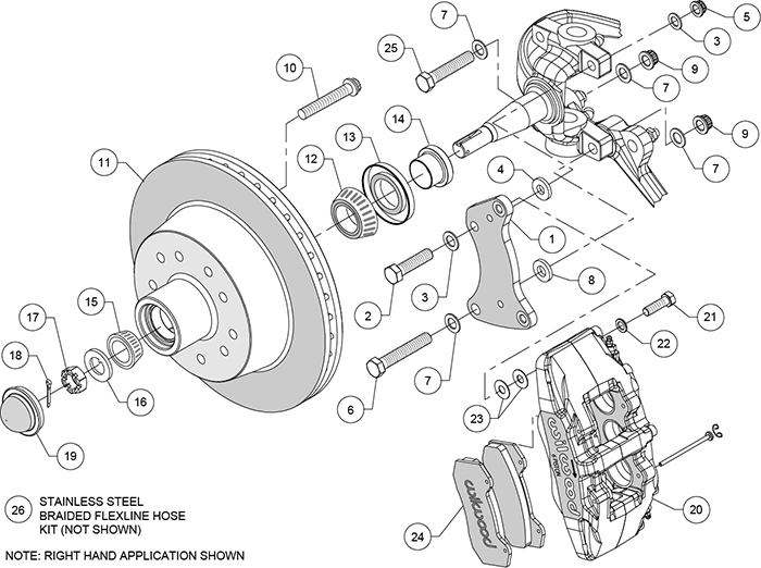 Classic Series Dynapro 6 Front Brake Kit Assembly Schematic