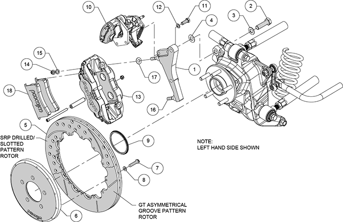Forged Narrow Superlite 4R-MC4 Big Brake Rear Parking Brake Kit Assembly Schematic