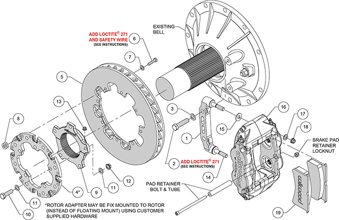 Forged Superlite 4 Radial Sprint Inboard Rear Brake Kit Assembly Schematic