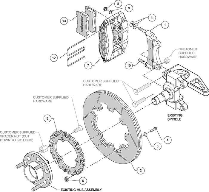 Dynapro Radial Front Sprint Brake Kit Assembly Schematic