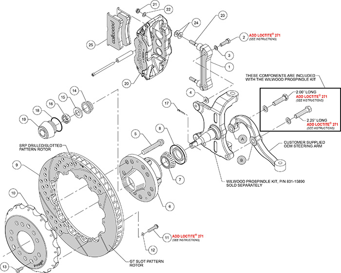 Forged Narrow Superlite 6R Big Brake Front Brake Kit (Hub) Assembly Schematic