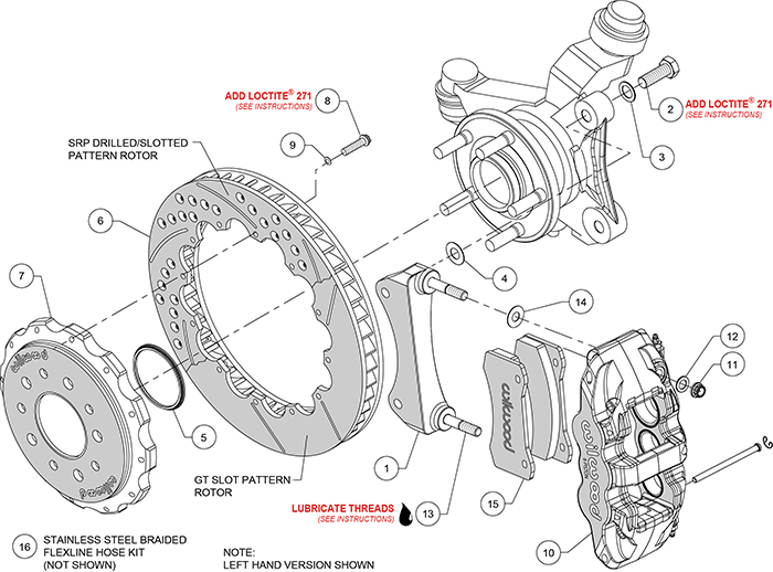 AERO6 Big Brake Front Brake Kit Assembly Schematic