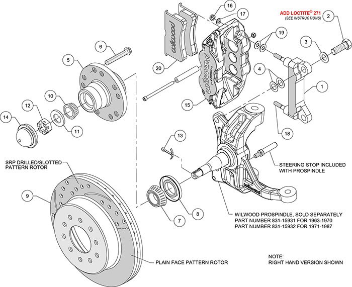 Forged Narrow Superlite 6R Big Brake Front Brake Kit (Hub and 1PC Rotor) Assembly Schematic