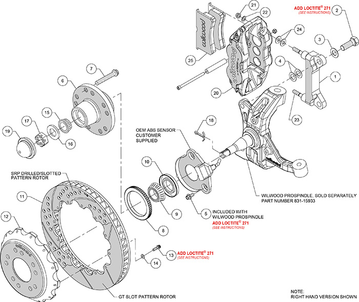 Forged Narrow Superlite 6R Big Brake Front Brake Kit (Hub) Assembly Schematic