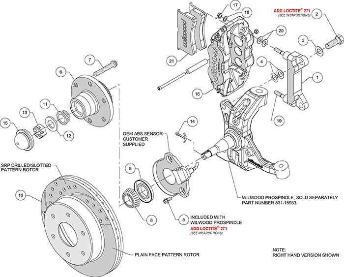 Forged Narrow Superlite 6R Big Brake Front Brake Kit (6 x 5.50 Hub and Rotor) Assembly Schematic