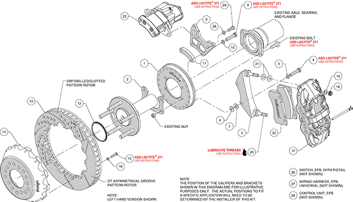 AERO4 Big Brake Rear Electronic Parking Brake Kit Assembly Schematic