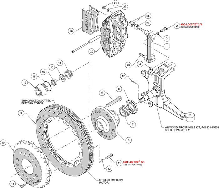 Forged Narrow Superlite 6R Big Brake Front Brake Kit (Hub) Assembly Schematic