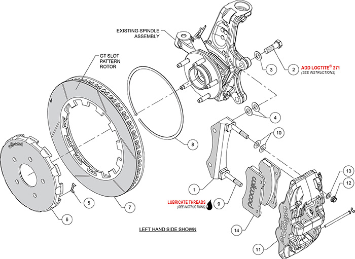 AERO6 Big Brake Lug Drive Front Brake Kit (Race) Assembly Schematic