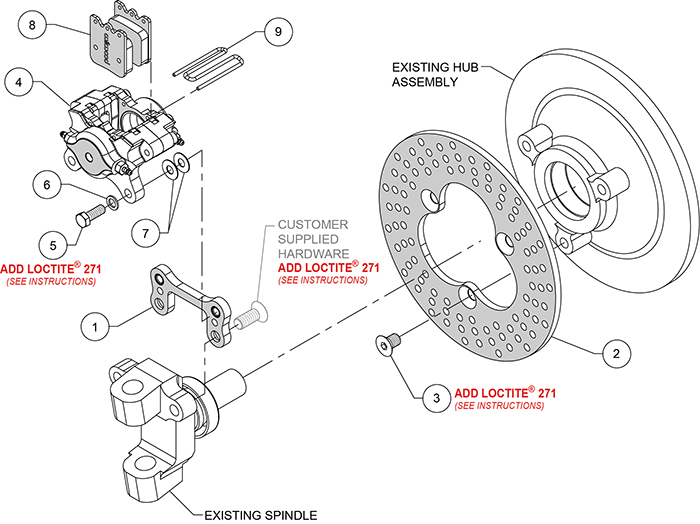 Dynapro Single Left Front Sprint Brake Kit Assembly Schematic