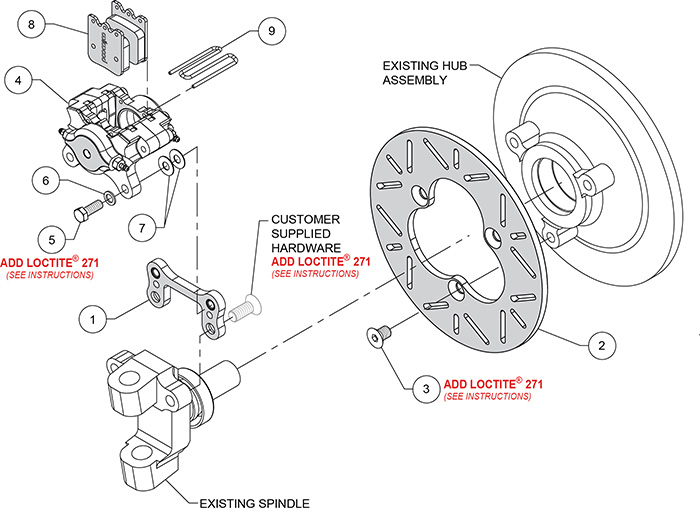 Dynapro Single Left Front Sprint Brake Kit Assembly Schematic