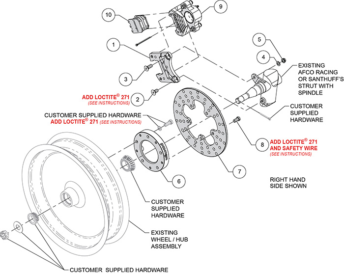 Dynalite Single Floater Front Drag Brake Kit Assembly Schematic