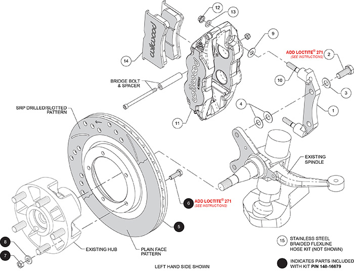 Forged Narrow Superlite 4R Front Brake Kit Assembly Schematic