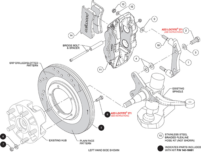 Forged Narrow Superlite 4R Front Caliper and Bracket Kit Assembly Schematic